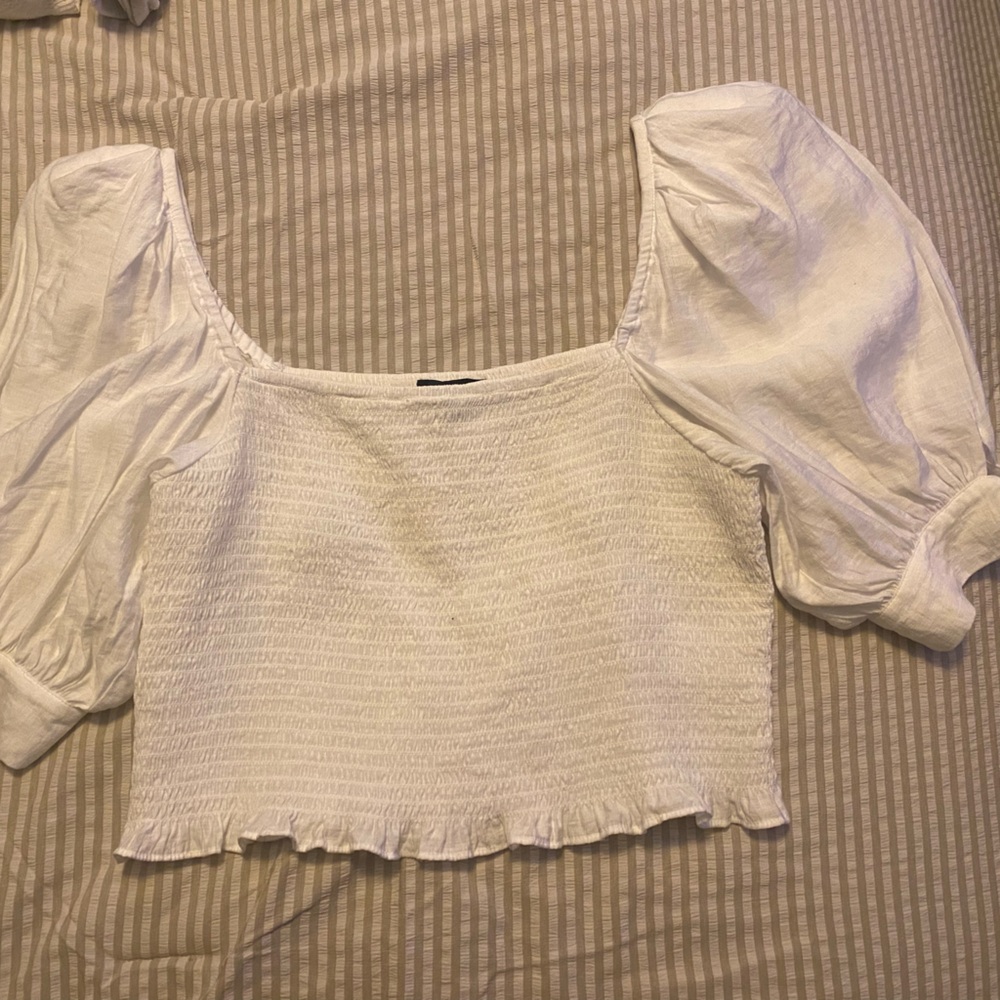 Express White Smocked Puff Sleeve Blouse